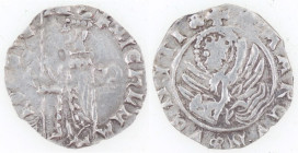 Zecche Italiane. Venezia. Michele Morosini. 1382. Soldino. Ag. Paolucci 2. Peso gr. 0,39. Diametro mm 154. BB. RRR.