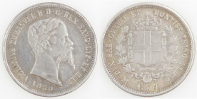 Casa Savoia. Regno di Sardegna. Vittorio Emanuele II. 1849-1861. 50 Centesimi 1860 Milano. Ag. Gig.87. Peso gr. 2,70. qSPL. NC. (423)