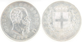 Casa Savoia. Vittorio Emanuele II. 1861-1878. 5 Lire 1877 Roma. Ag. Gig.52. Peso gr. 25,00. BB+/qSPL. (6723)