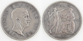 Casa Savoia. Vittorio Emanuele III. 1900-1943. 20 Lire 1927 Littore. Ag. Gig. 36. Peso gr. 14,88. BB+. (xxxx)