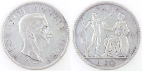 Casa Savoia. Vittorio Emanuele III. 1900-1943. 20 Lire 1927 Littore. Ag. Gig. 36. Peso gr. 14,98. BB+. (7023)