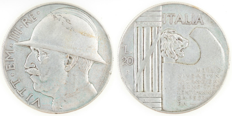 Casa Savoia. Vittorio Emanuele III. 1900-1943. 20 Lire 1928 Cappellone. Ag. Gig....