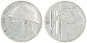 Casa Savoia. Vittorio Emanuele III. 1900-1943. 20 Lire 1928 Cappellone. Ag. Gig. 44. Peso gr. 19,92. MB. Colpi al diritto. (6723)