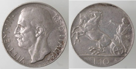 Casa Savoia. Vittorio Emanuele III. 1900-1943. 10 Lire 1926 Biga. Bordo stretto. Ag. Gig. 55. Peso gr. 9,92. Diametro mm. 27. BB. R. (7822)