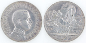 Casa Savoia. Vittorio Emanuele III. 1900-1943. 2 Lire 1910 Quadriga veloce. Ag. Gig. 97. Peso gr. 10,00. Diametro mm. 27,00. BB. R. (7223)