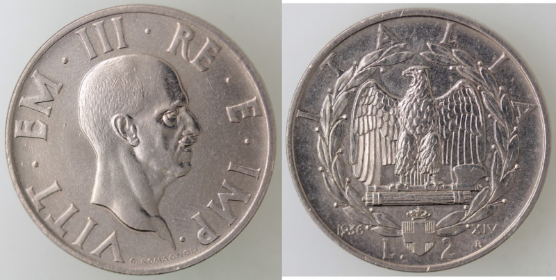 Casa Savoia. Vittorio Emanuele III. 1900-1943. 2 lire 1936 anno XIV Impero. Ac. ...