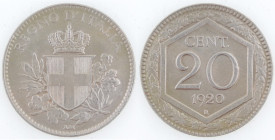 Casa Savoia. Vittorio Emanuele III. 1900-1943. 20 Centesimi 1920. Ni. Gig.216. Peso gr. 3,96. Diametro mm. 21. SPL+. Minimi segnetti ma eccellente con...