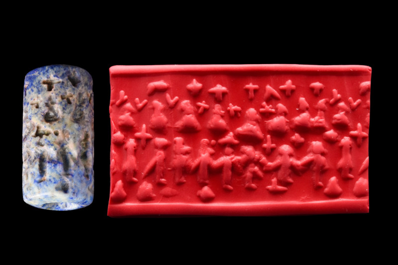 EARLY ELAMITE LAPIS LAZULI CYLINDER SEAL

 Ca. 3000 BC
 A lapis lazuli cylind...