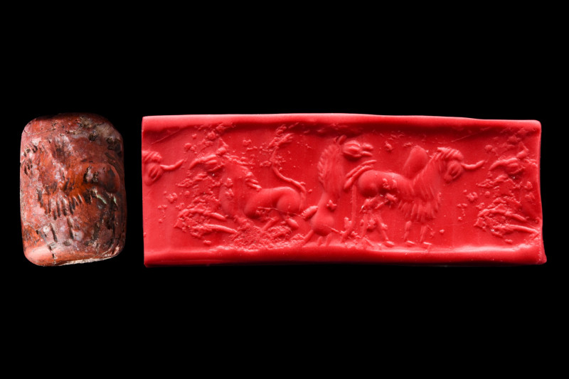 ELAMITE STONE CYLINDER SEAL

 Ca. early 3rd millennium BC
 It depicts wild an...