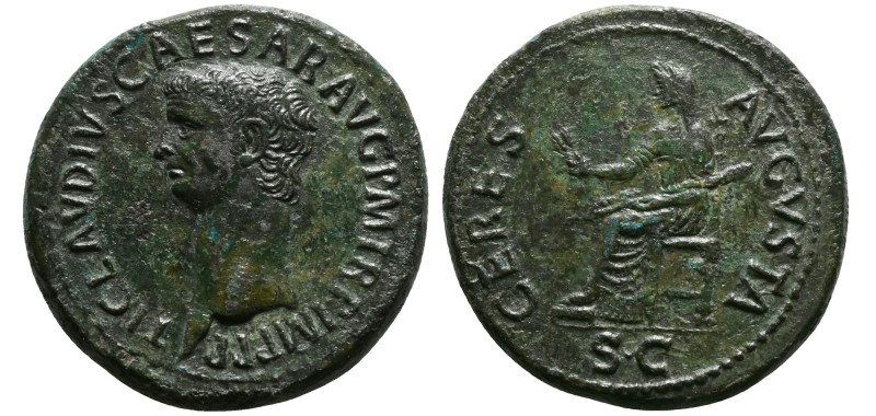 CLAUDIUS AE. DUPONDIUS

 AD 50-54
 Claudius Ae. dupondius, Rome. TI CLAVDIVS ...