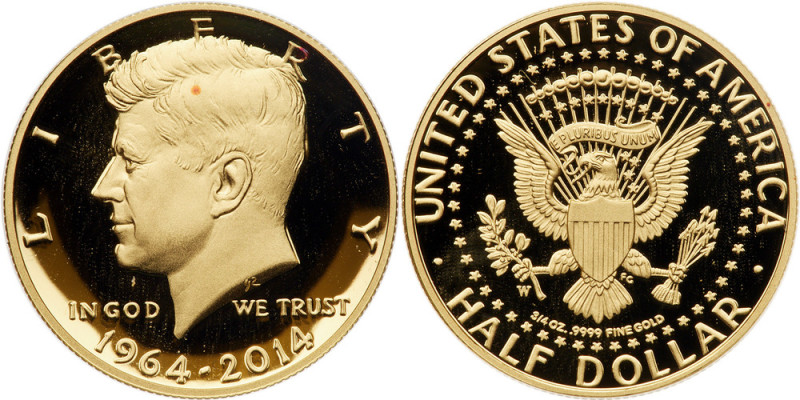 2014-W. Kennedy Gold Proof Half Dollar (&frac34; oz). A Gem Proof in the origina...