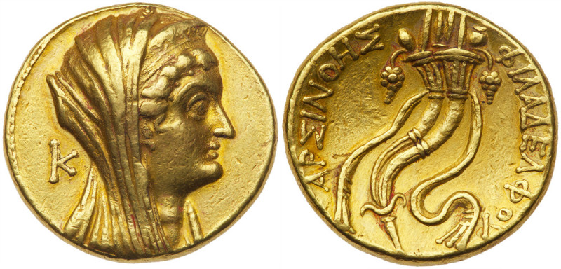 Ptolemaic Kingdom of Egypt. Arsinoe II, wife of Ptolemy II, d. 270 BC. Gold Okta...