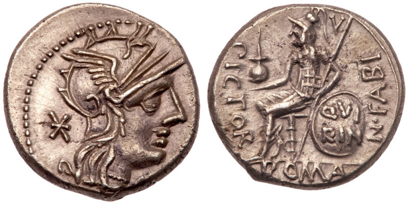 Numerius Fabius Pictor, moneyer. AR Denarius minted at Rome, c. 126 BC. Helmeted...