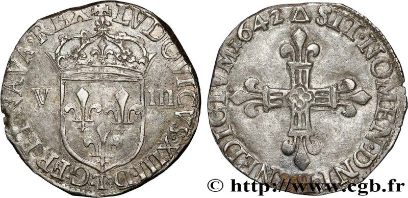 LOUIS XIII
Type : Huitième d'écu 
Date : 1642 
Mint name / Town : Nantes 
Quanti...