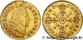 LOUIS XIV "THE SUN KING"
Type : Demi-louis d'or aux quatre L 
Date : 1693 
Mint name / Town : La Rochelle 
Metal : gold 
Millesimal fineness : 917  ‰
...