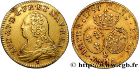 LOUIS XV THE BELOVED
Type : Louis d'or dit "aux lunettes" 
Date : 1737 
Mint name / Town : Reims 
Quantity minted : 5574 
Metal : gold 
Millesimal fin...