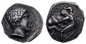 Griechen Königreich Paionien
Lykkeios, 356-335 v.u.Z. AR Tetradrachme 356-335 v.u.Z. Damastion Av.: Kopf des Apollon mit Lorbeerkranz nach rechts, Rv...