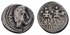 Römer Republik
L. Titurius Sabinus, 89 v.u.Z. AR Denar 89 v.u.Z. Rom Av.: Kopf des Königs Tatius nach rechts, links SABIN und eingraviertes Monogramm...
