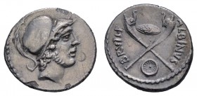 Römer Republik
D. Iunius Brutus Albinus, 48 v.u.Z. AR Denar 48 v.u.Z. Rom Av.: Kopf des Mars mit Helm nach rechts, Rv.: ALBINVS - BRVTI · F, zwei Car...