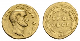 Römer Kaiserzeit
Galba 68-69 AV Aureus Rom Av.: [IMP] SER GALBA AVG, bloßer Kopf nach rechts, Rv.: SPQR / OB C S im Kranz (sogenannte Bürgerkrone), d...