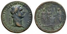 Römer Kaiserzeit
Domitianus 81-96 Æ As Av.: IMP CAES DOMIT AVG GERM P M TR P VIII CENS PER P P, belorbeertes Haupt nach rechts, Rv.: COS XIIII LVD SA...