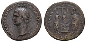 Römer Kaiserzeit
Domitianus 81-96 Æ As Av.: IMP CAES DOMIT AVG GERM P M TR P VIII CENS PER P P, belorbeertes Haupt nach links, Rv.: COS XIIII LVD SAE...