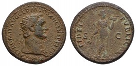 Römer Kaiserzeit
Domitianus 81-96 Æ Dupondius FIDEI PVBLICAE RIC 407 Cohen 111 14.01 g. selten ss