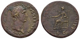 Römer Kaiserzeit
Trajanus, 98-117 Æ Sesterz Pax oder Justitia thronend RIC 383 C. 590 26.86 g. ss