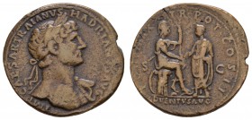 Römer Kaiserzeit
Hadrianus 117-138 Æ Sesterz 118 Rom Av.: IMP CAESAR TRAIANVS - HADRIANVS AVG, Büste mit Lorbeerkranz und Gewand auf linker Schulter ...