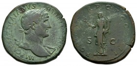 Römer Kaiserzeit
Hadrianus 117-138 Æ Sesterz 119-121 Rom Stehende Felicitas mit Caduceus und Cornucopiae, grün-braune Patina RIC 563a C. 1192 27.87 g...