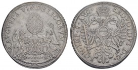 bis 1799 Augsburg
Stadt Reichstaler 1694 mit Titel Leopolds I. Dav. 5047 Forster 401 28.89 g. ss-vz