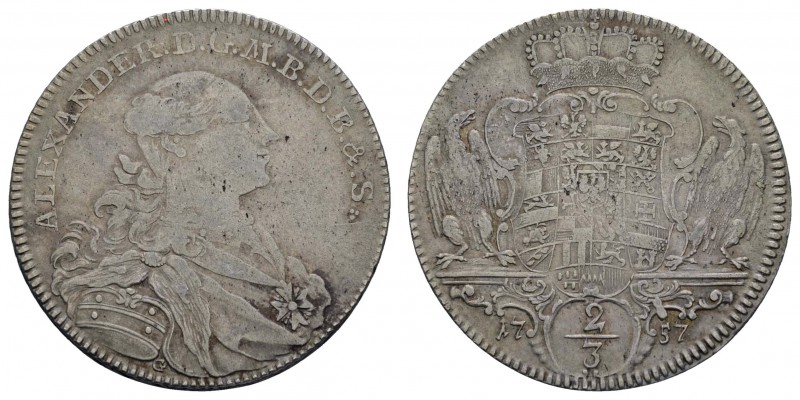 bis 1799 Brandenburg-Ansbach
Karl Alexander, 1757-1791 2/3 Taler 1757 Schwabach...