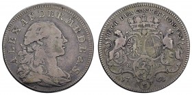 bis 1799 Brandenburg-Ansbach
Karl Alexander, 1757-1791 ½ Konventionstaler 1761 Schwabach Münzmeister Johann Jakob Ebenauer, Münzwardein Johann Bernha...