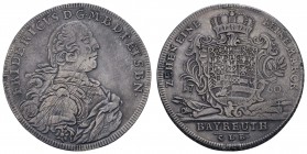bis 1799 Brandenburg-Bayreuth
Friedrich II., 1735-1763 Konventionstaler 1760 Bayreuth ohne Stempelschneidersignatur unter dem Armabschnitt und der Or...