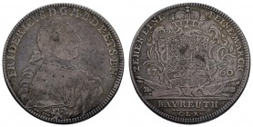 bis 1799 Brandenburg-Bayreuth
Friedrich, 1735-1763 Konventionstaler 1760 CLR Bayreuth mit Stempelschneidersignatur OEXLEIN unter dem Brustbild Dav. 2...
