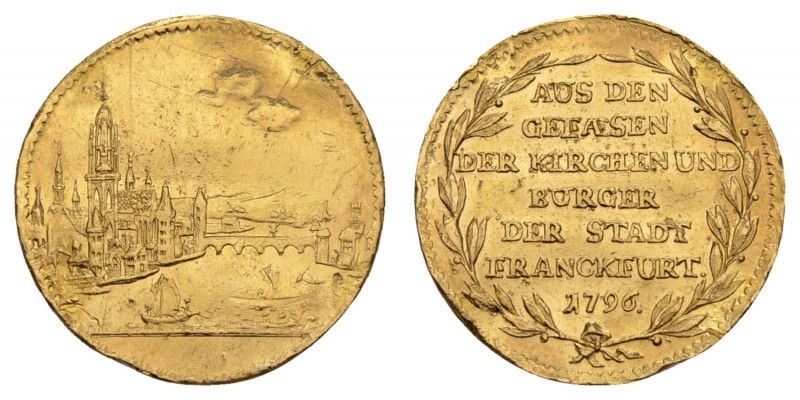 bis 1799 Frankfurt
Stadt Dukat 1796 Av.: Stadtansicht von Westen mit Mainufer, ...