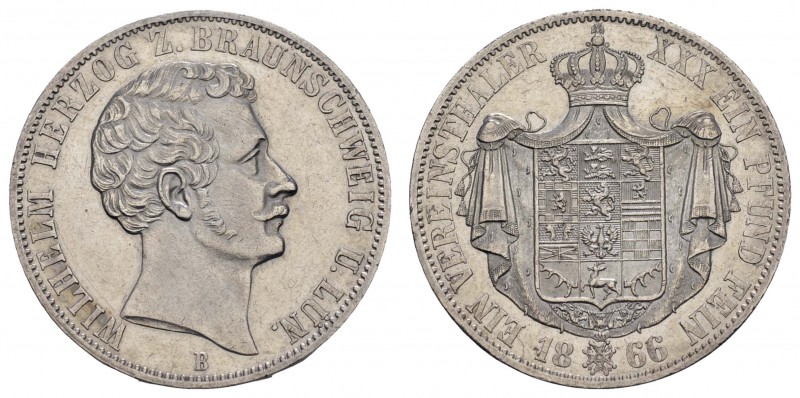 1800 bis 1871 Braunschweig
Wilhelm, 1831-1884 Vereinstaler 1866 Felder berieben...