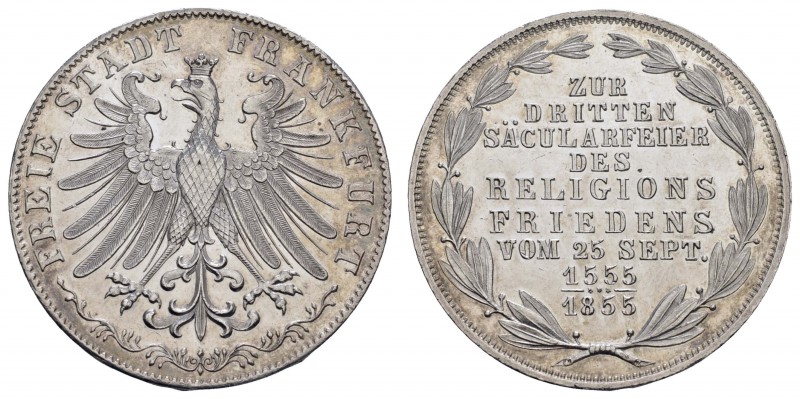 1800 bis 1871 Frankfurt
Stadt Doppelgulden 1855 feine Haarlinien, Religionsfrie...