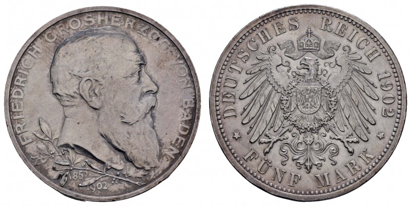 Kaiserreich Silbermünzen Baden
Friedrich I. 1856-1907 5 M 1902 Regierungsjubilä...