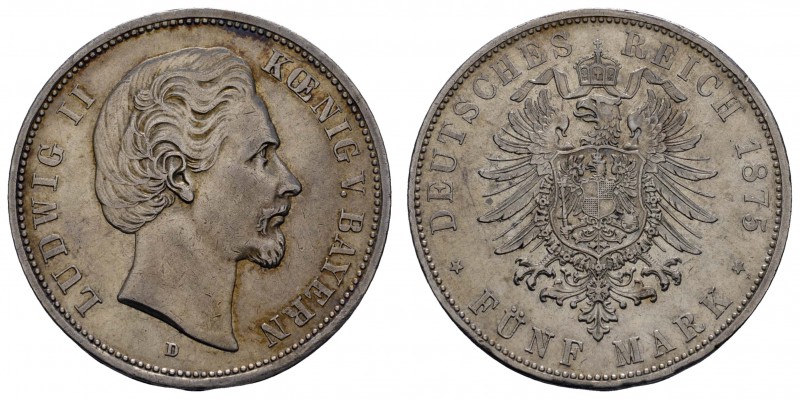 Kaiserreich Silbermünzen Bayern
Ludwig II. 1864-1886 5 M 1875 D für diesen Typ ...