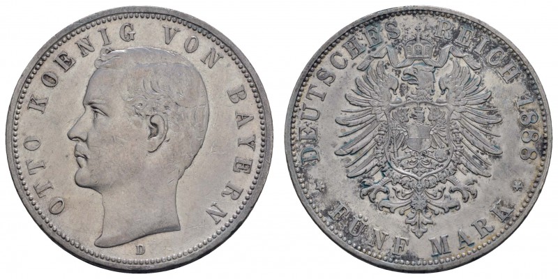 Kaiserreich Silbermünzen Bayern
Otto 1886-1913 5 M 1888 D fein berieben, min. R...