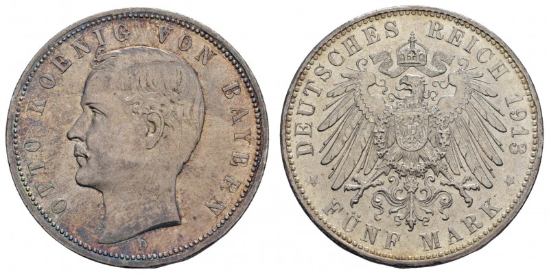 Kaiserreich Silbermünzen Bayern
Otto 1886-1913 5 M 1913 D kleine Kratzer Jaeger...