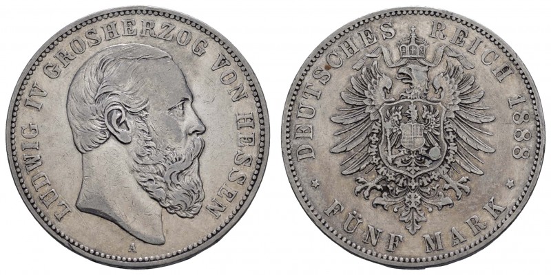 Kaiserreich Silbermünzen Hessen
Ludwig IV. 1877-1892 5 M 1888 A Auflage nur 894...