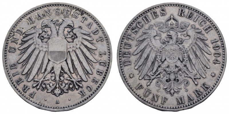 Kaiserreich Silbermünzen Lübeck
Stadt 5 M 1904 A Jaeger 83 ss