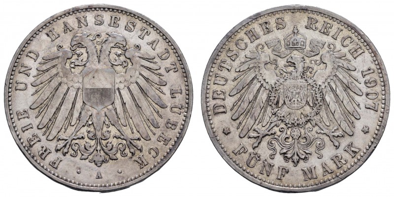 Kaiserreich Silbermünzen Lübeck
Stadt 5 M 1907 A kl. Rf. Jaeger 83 ss