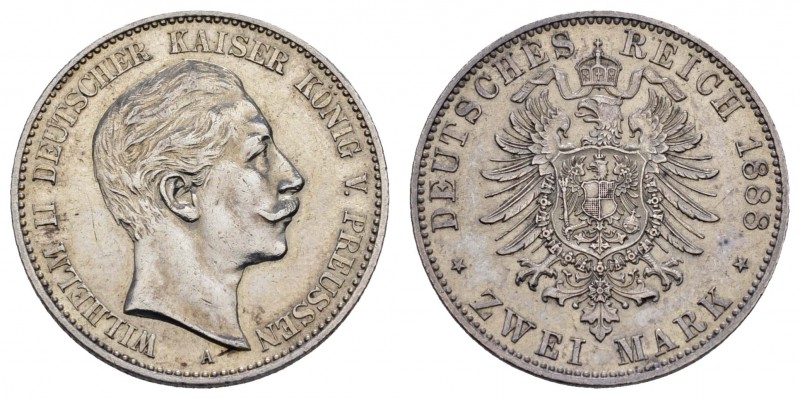 Kaiserreich Silbermünzen Preußen
Wilhelm II. 1888-1918 2 M 1888 A leicht berieb...