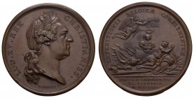 bis 1799 Belgien
Lüttich 1746 Lüttich Johann Theodor von Bayern, 1744-1763, Bronzemedaille von Duvivier auf die Schlacht von Roucourt, Av.: Haupt nac...