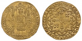 bis 1799 Frankreich
Charles V., 1364-80 Franc à pied o.J. (1365) Der gekrönte König steht v. v. mit Schwert in der Rechten, umher gotisches Portal, R...
