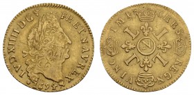 bis 1799 Frankreich
Ludwig XIV. 1643-1715 Louis d'or aux quatre L 1694 N Montpellier Réformation, Überprägung Dupl. 1440 6.31 g. ss+