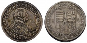 bis 1799 Habsburg
Erzherzog Maximilian (III.), 1612-1618 Taler 1618 Hall Av.: Brustbild im Harnisch nach rechts zwischen geteilter Jahreszahl, MAXIMI...